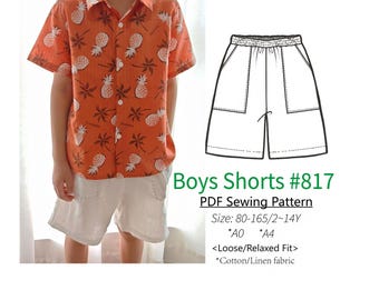 Boys Summer Cotton Linen Shorts #817-PDF Sewing Pattern-digital PDF files-Size80-165/Age2-14Y-with video tutorial