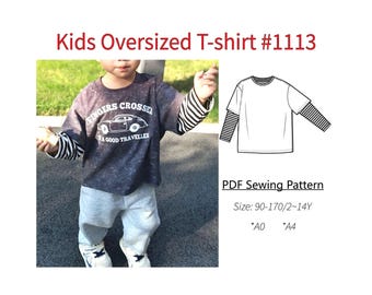 Kids Girls Boys Teenager Drop Shoulder Oversized T-shirt #1113 PDF Sewing Pattern-digital PDF file-Size90-170/Age2-14Y