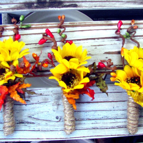 Reserved for Kimberly Rustic Fall Boutonniere, Sunflower Wedding