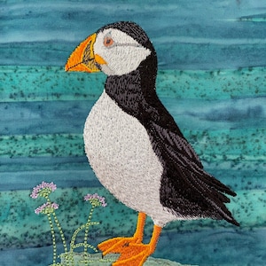 Beautiful Embroidered Puffin Machine Embroidery Picture