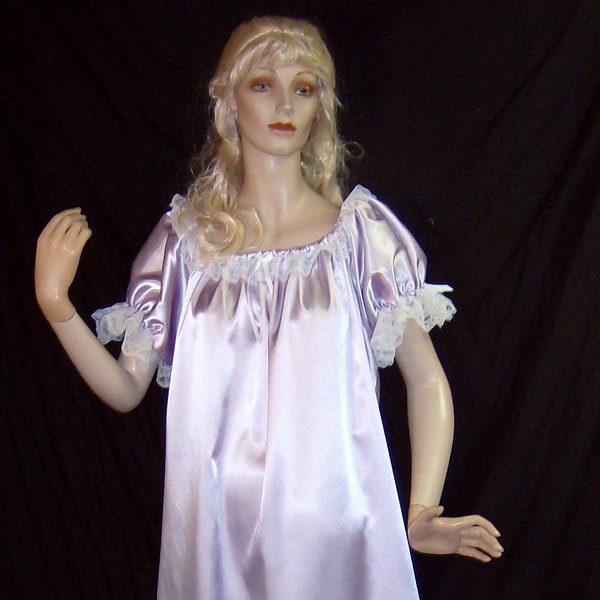 Adult Sissy Baby Long Satin Gown Lacey Dress Nightgown Regular or Plus Size Cosplay Costume