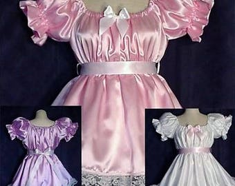 Adult Sissy Baby Lil Girl Style Satin Party Pageant Dress Cosplay Costume