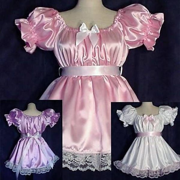 Adult Sissy Baby Lil Girl Style Satin Party Pageant Dress Cosplay Costume