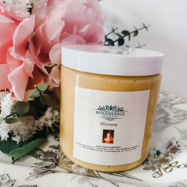 Orange and Pink Grapefruit Cold Handmade Sugar Scrub – Gloriana Body Scrub Inspired by Elizabeth I