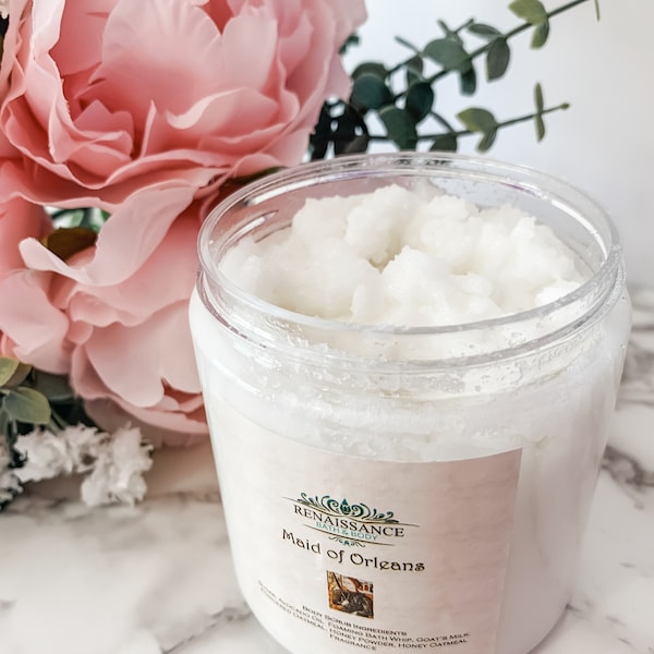 Goat’s Milk, Honey and Oatmeal Homemade Sugar Body Scrub – Maid of Orleans Scrub Inspired by Joan of Arc