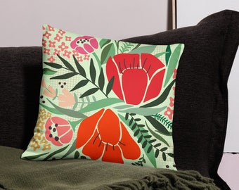 Cuscino floreale retrò //Cuscino con imbottitura floreale/ Cuscino decorativo tessile per la casa Toni rosa e rossi // Cuscino decorativo.