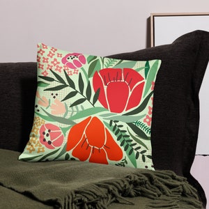 Retro flower cushion //Cushion with floral filling/ Home textile decoration cushion Pink and red tones // decorative pillow. image 1