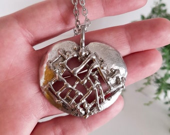 Attributable Etsuko Minowa Sweden Vintage Scandinavian Pewter Pendant with Chain // Vintage 70's abstract apple heart pendant