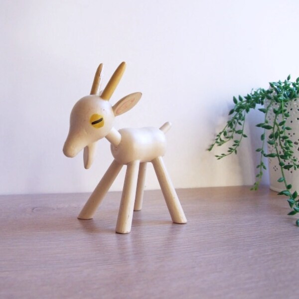 Gunnar Ander wooden goat  // Collector's item wooden swedish animals // Vintage toy mid century