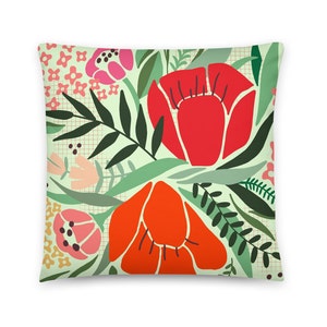 Retro flower cushion //Cushion with floral filling/ Home textile decoration cushion Pink and red tones // decorative pillow. image 3