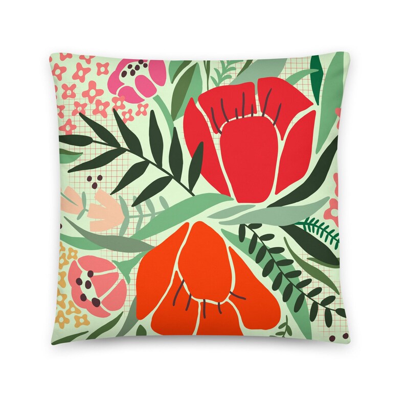 Retro flower cushion //Cushion with floral filling/ Home textile decoration cushion Pink and red tones // decorative pillow. image 3