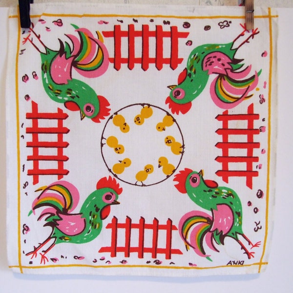 Easter Swedish Doily signed ANKI // barnyard scene doily Sweden / / Easter Table Decor