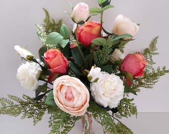 Exklusiver künstlicher Brautstrauß //Schöner romantischer rustikaler Rosenstrauß //Einzigartige Rosen, Farne Langlebige künstliche Blumen/Hochzeitsstrauß