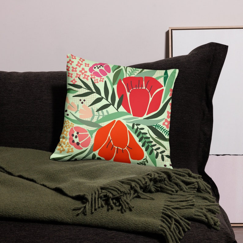 Retro flower cushion //Cushion with floral filling/ Home textile decoration cushion Pink and red tones // decorative pillow. image 1