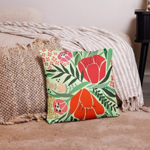 Retro flower cushion //Cushion with floral filling/ Home textile decoration cushion Pink and red tones // decorative pillow. image 2