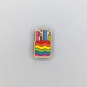 25mm Rainbow Pen Pot Wooden Pin / Sticker set