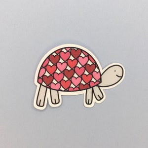 Autocollant Tortue Cœurs / Tortue / Cadeau Amoureux de la Tortue / Autocollant mat en vinyle / Autocollant imperméable à l’eau / Autocollant Planificateur / Découpage / Décalcomanie /