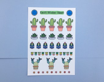 Cacti Sticker Sheet / Cactus Stickers / Plant Stickers / Planner Stickers / Bujo Stickers / A6 Sticker Sheet / Cute Stickers