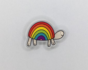 Rainbow Tortoise / Turtle 30mm Acrylic Pin badge / Tortoise Gifts / Animal Lover Gift / Eco-Friendly Gift / Letterbox Gift