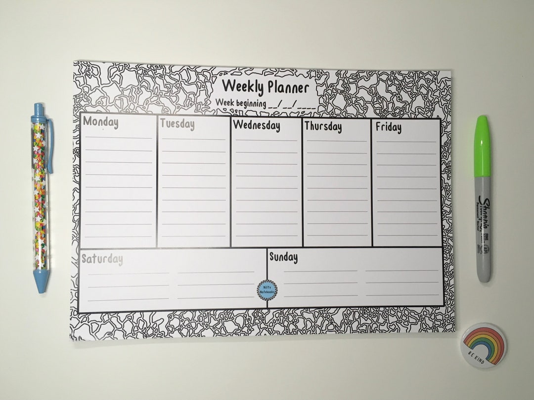 Colouring in A4 Weekly Planner / to Do List / Undated Planner / Desk ...
