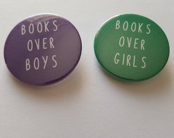 Books Over Boys / Girls - 38mm Button Badge - Nifty Notebooks NI