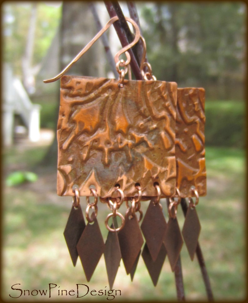 Richly Embossed Copper Fringe Earrings Etsy