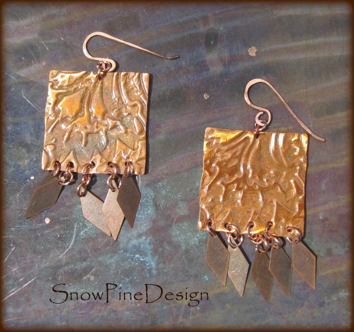 Richly Embossed Copper Fringe Earrings Etsy