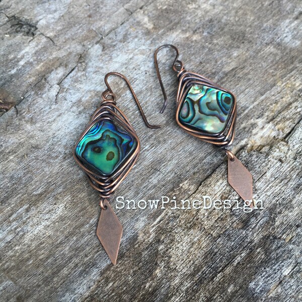 Woven Copper and Abalone Earrings