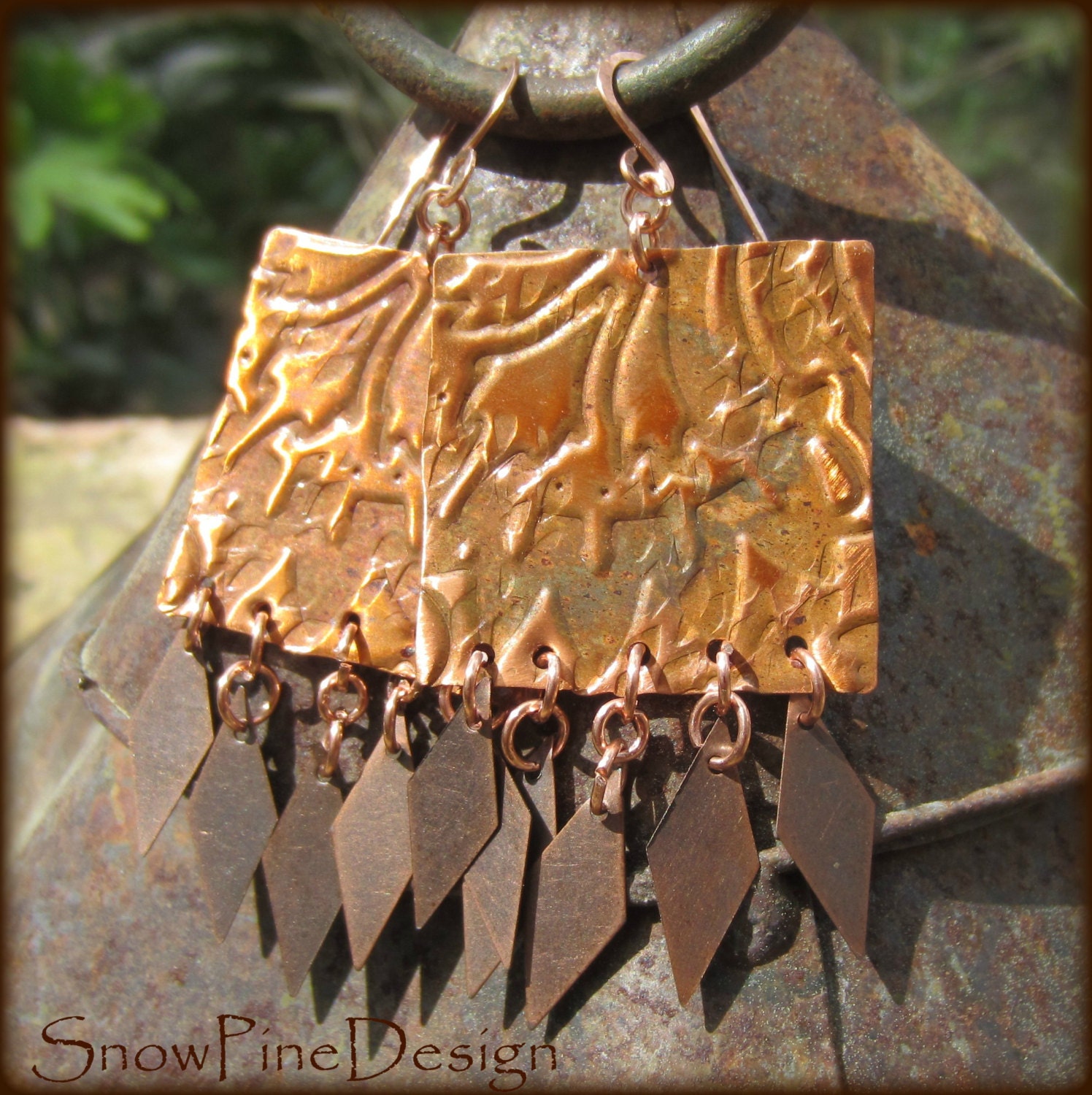 Richly Embossed Copper Fringe Earrings Etsy