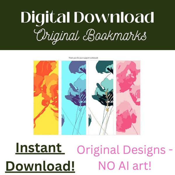 Flower Bright Happy Bookmark Original Art Printable Bookmark Instant Download Bookmark Set for Bookworm, Library Lady Gift Gift Bag filler