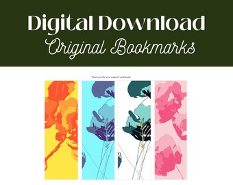Flower Bright Happy Bookmark Original Art Printable Bookmark Instant Download Bookmark Set for Bookworm, Library Lady Gift Gift Bag filler