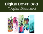 Watercolor Bookmark Printable Set, Original Hand-Painted Designs (Digital Download)