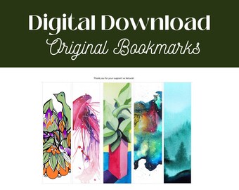 Watercolor Art Bookmark Digital Download Bookmark Sheet PNG bookmark Print and Cut Bookmark Set Gift for bookwork bookmark fancy bookmark