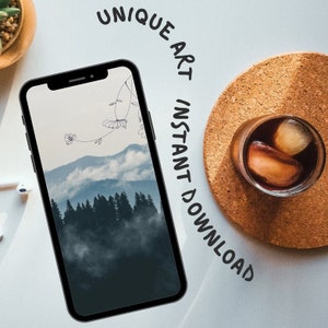 Nordic Landscape Phone lock screen  Forest dark abstract wallpaper art Digital Download cell phone Stylish Unique Wallpaper for nature lover