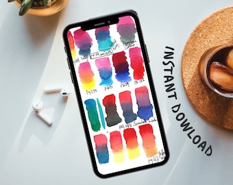 Watercolor Palette iPhone/Android Background image Original Art Phone Lock Screen Phone Wallpaper Instant Download gift for painter artist