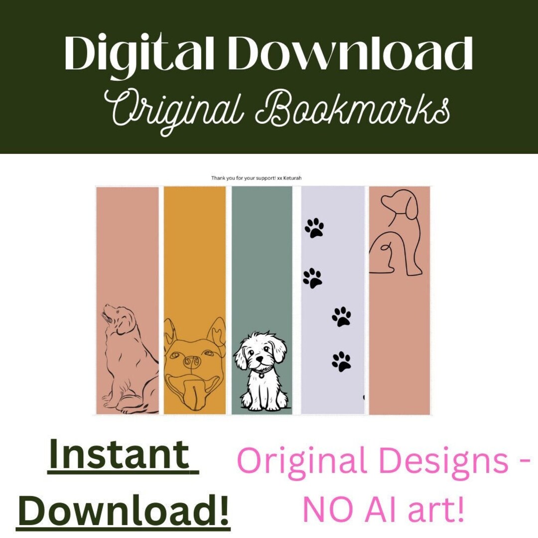 5 Printable DOG Bookmarks Digital Download Bookmark Sheet PNG - Etsy