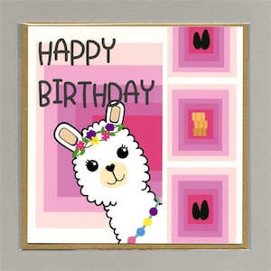 Llama-tastic Birthday Card - Cute Llama with Flowers & Hay, Blank Inside - Standard Letter in UK