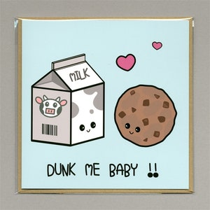 Carte d'amour kawaii au lait et biscuits Dunk Me Baby - Lettre standard au Royaume-Uni
