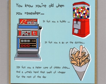 I Remember When Card 70s 80s Gumball Fruit Machine Chippy Chips - A Personalised Message Can Be Added Inside