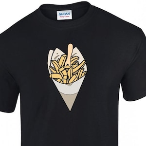 TShirt Chip Shop Chips Shirt - Cone of Chips with Fork Illustrated Foodie Tee Bag of Chips