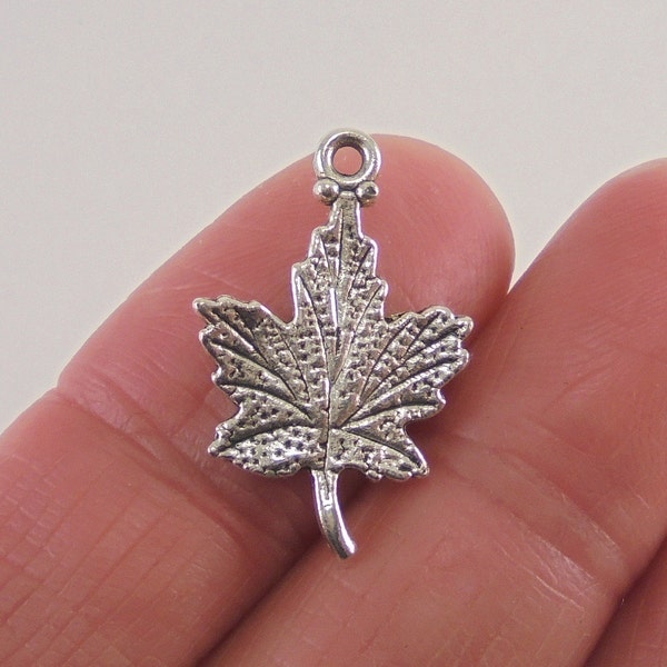 8 Maple Leaf charms, 23x15mm, antique silver finish