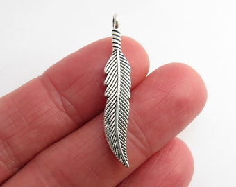 10 Feather Charms Antiqued Silver Western Pendants Boho Findings 2 Sided 10 Feather Charms Antiqued Silver Western Pendants Boho Findings 2 Sided