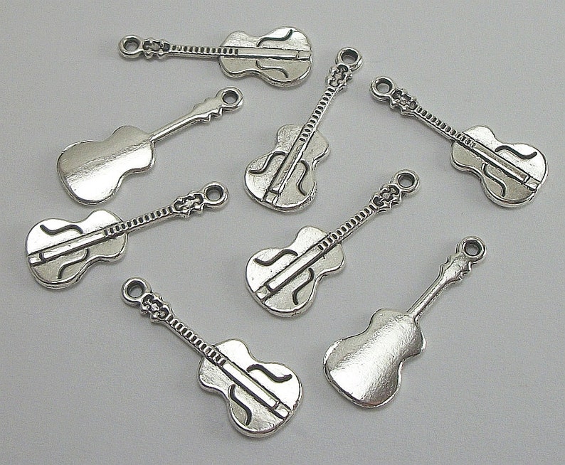 8 Guitar or Ukulele Charms 27x10mm Antique Silver Finish Etsy