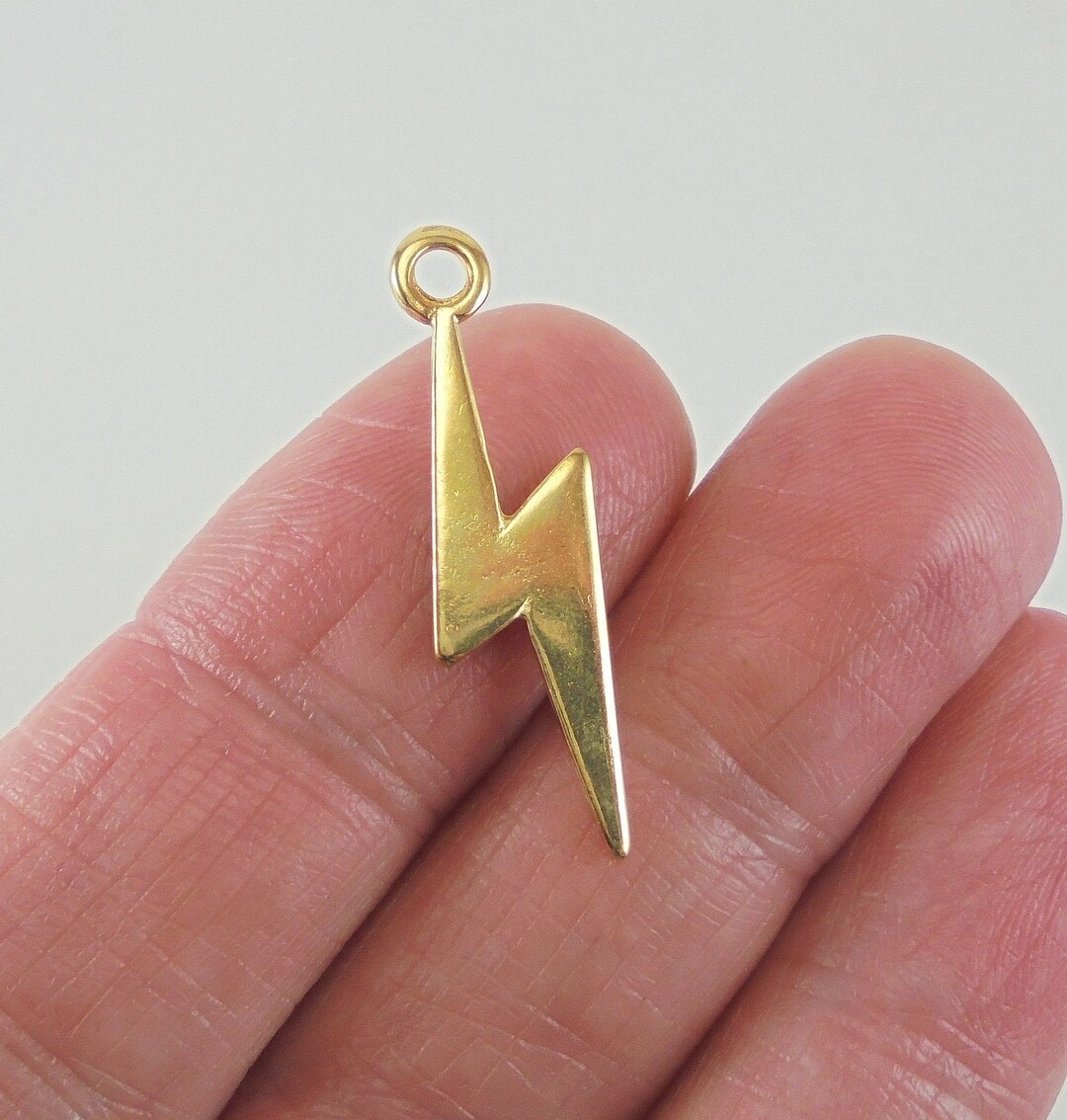 8 Lightning Bolt Charms 29x8mm Shiny Goldtone Finish Etsy