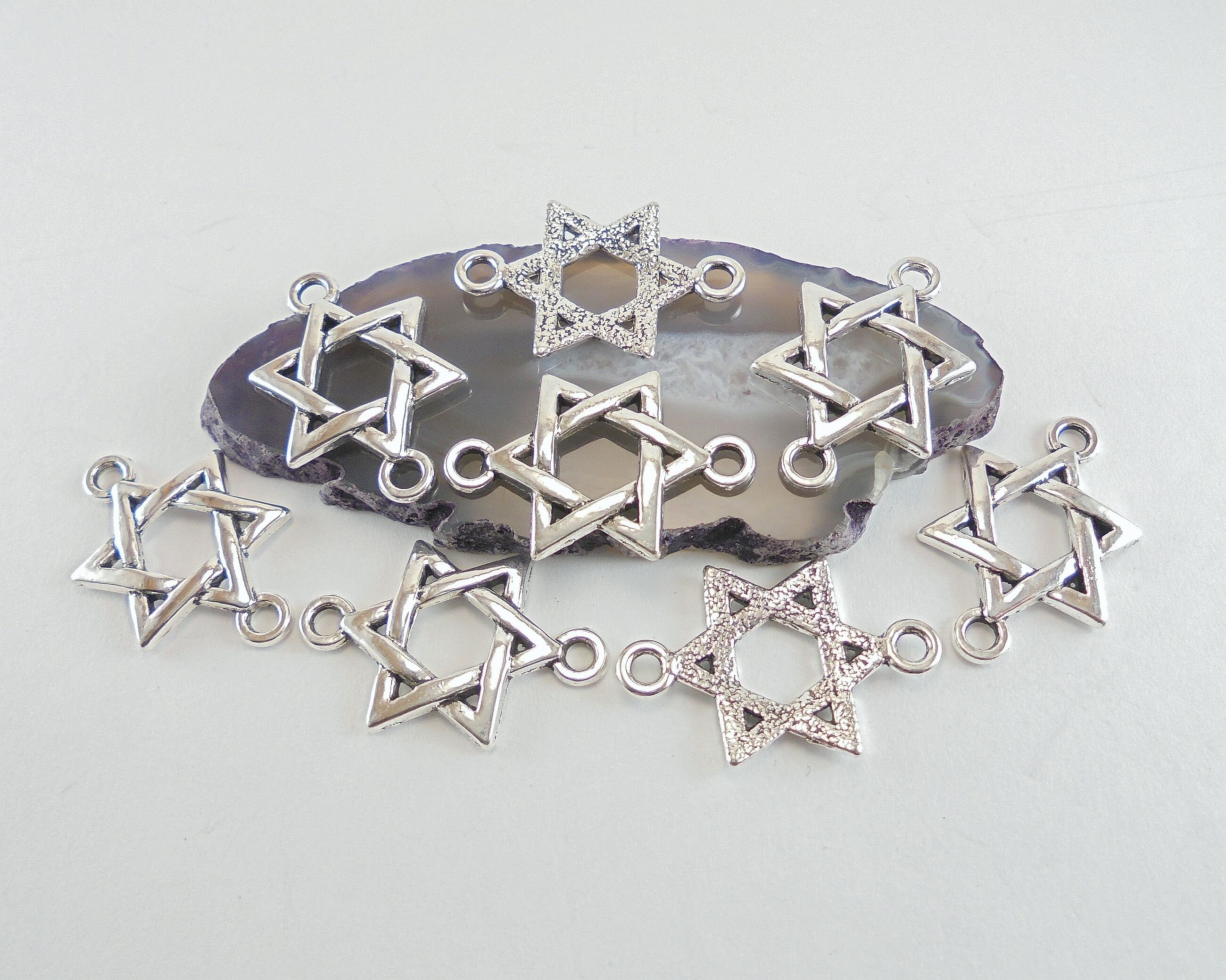 8 Star of David Connector Charms 26x17mm Antique Silver - Etsy
