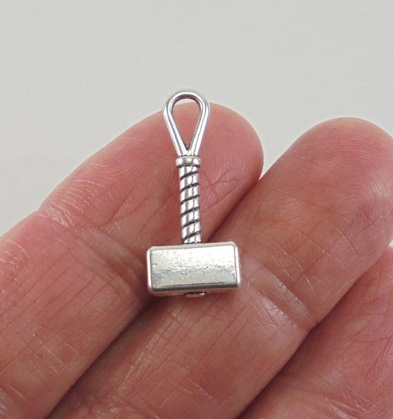 BULK 30 Mjolnir hammer charms antique silver tone SW51