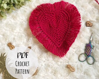 Boho Heart Crochet Coaster Pattern – With Fringe Detail (PDF Pattern)
