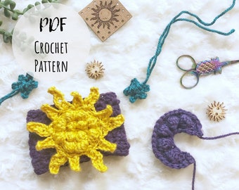 Sun, Moon, and Stars Crochet Appliqué Pattern (PDF Pattern)