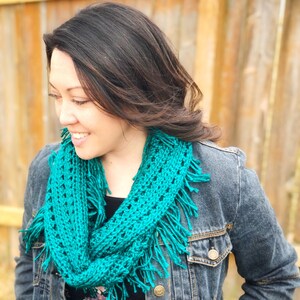 Crochet Scarf Infinity Scarf Handmade Scarf Fringe Scarf Loop Scarf Spring Scarf Boho Scarf image 2