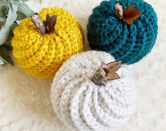 Handmade Crochet Pumpkin – Fall Decor with Cork Stem